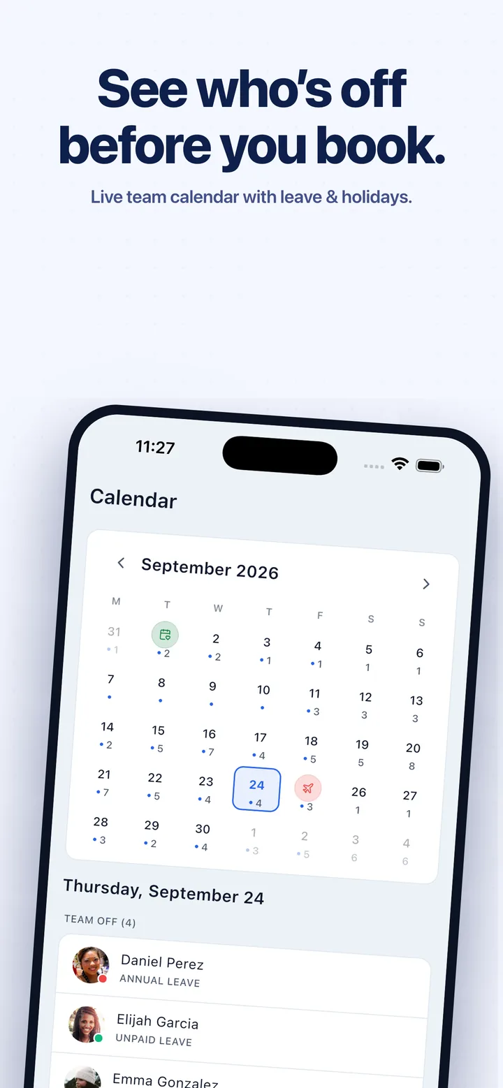 See who's off before you book — live team calendar with leave and holidays