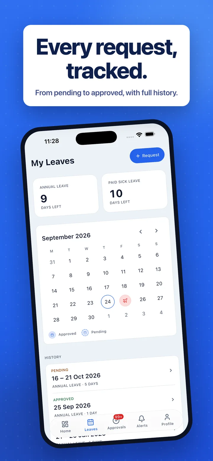 Every request tracked — from pending to approved with full history